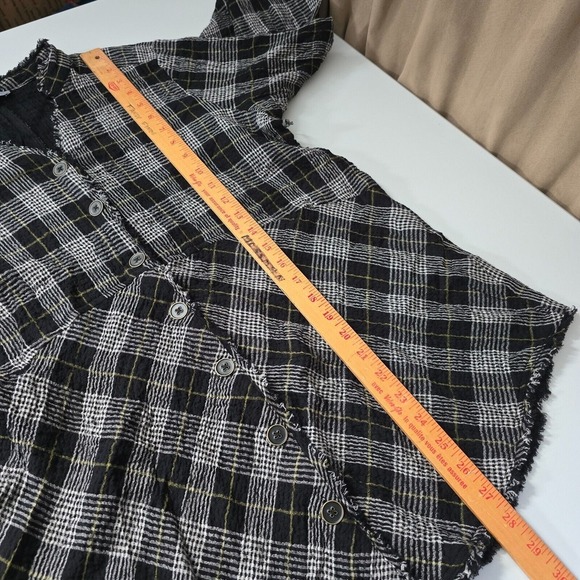 Habitat Womens Top Small Black Gray Plaid Gauzy Button Front Long Sleeve NWT - Picture 12 of 13